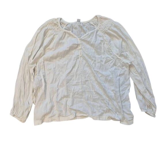 Old Navy Women's Ivory Cotton/Rayon Long Sleeve Prairie Pioneer Shirt w Buttons - Picture 1 of 10